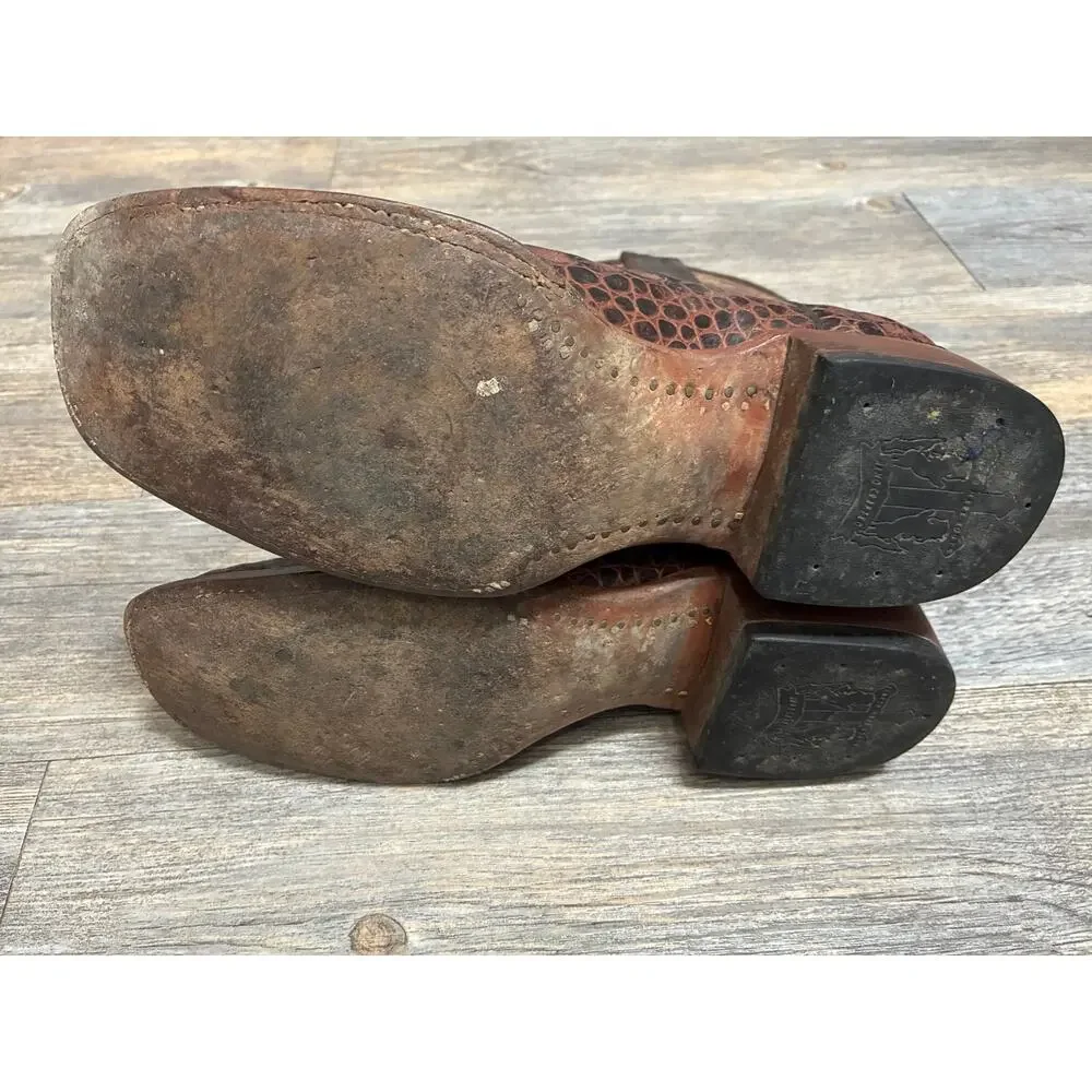 Tanner Mark Boots Men’s 6.5 Western Rodeo Cowboy Embossed Leather Handtooled